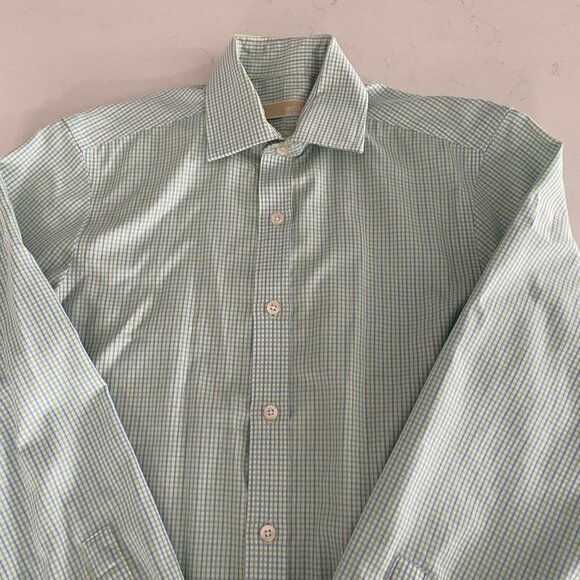 Michael Kors LS Non Iron Button Down Cotton Check Shirt Wht Blue Grn Sz 14.5 - Picture 5 of 15